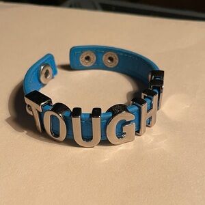 BCB Generation Blue Leather Bracelet with Silver Letters-Tough ❤️ (love)